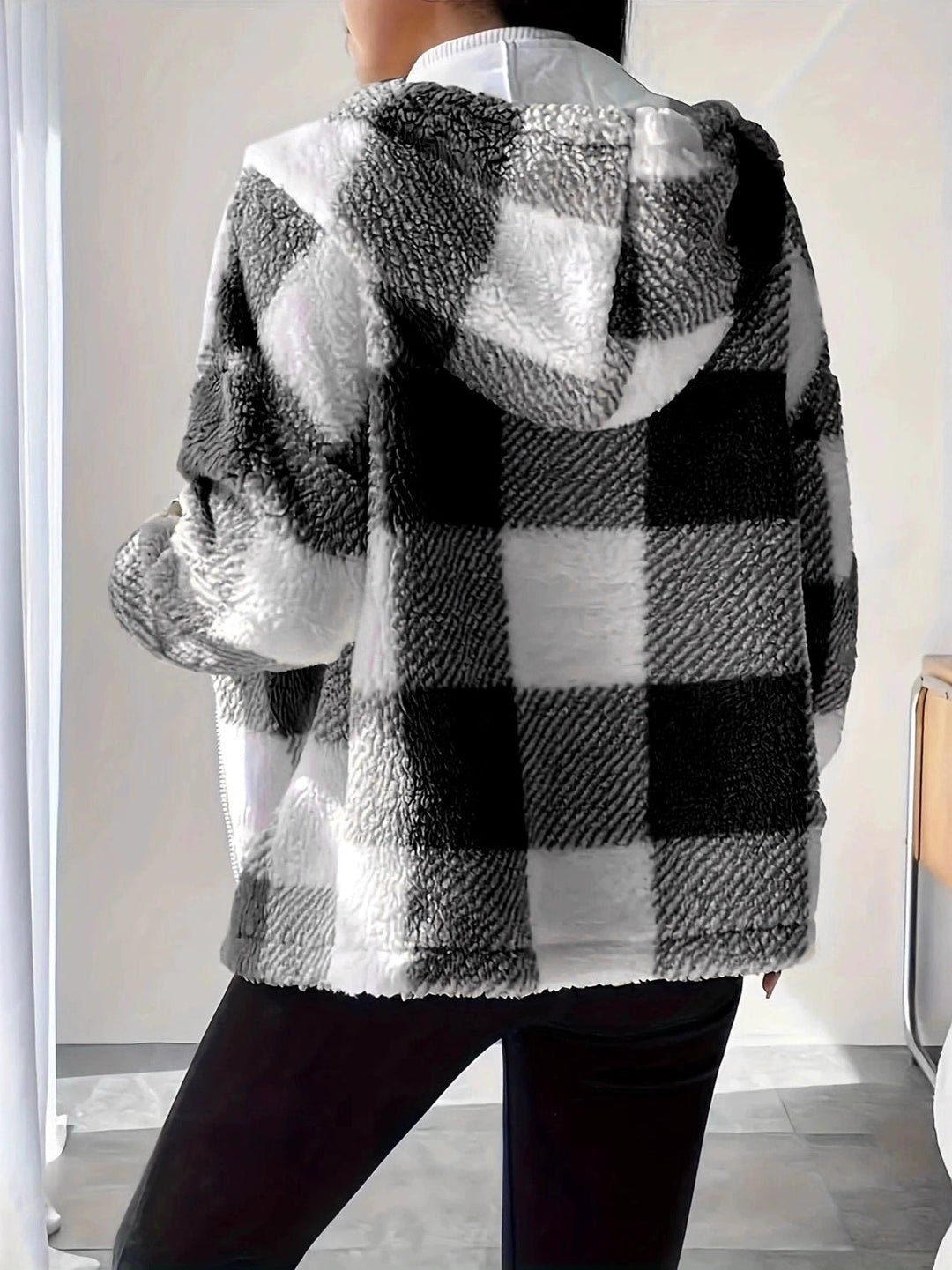 Mirla | Rutig Teddy Hoodie Jacka Varm och Bekväm för Vintern-Eva Jonsson