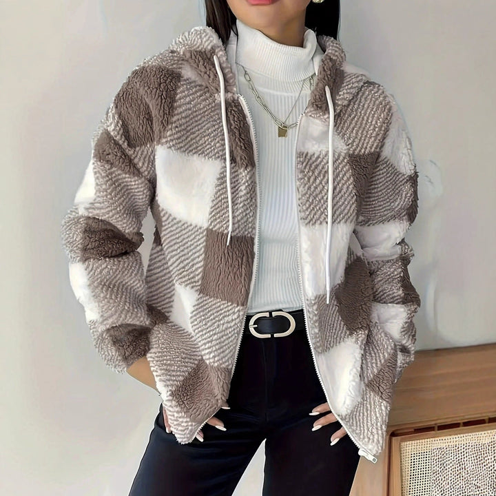 Mirla | Rutig Teddy Hoodie Jacka Varm och Bekväm för Vintern-Eva Jonsson