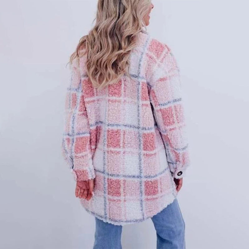 Mirla | Rutig teddyjacka för damer-Eva Jonsson