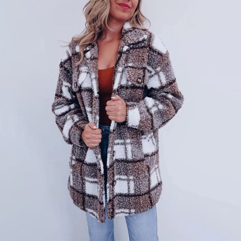 Mirla | Rutig teddyjacka för damer-Eva Jonsson