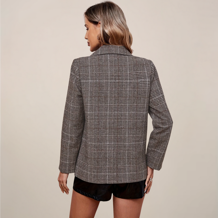 Mirla | Rutiga Blazer – Reverskrage, Enknäppt, Lång Längd-Eva Jonsson