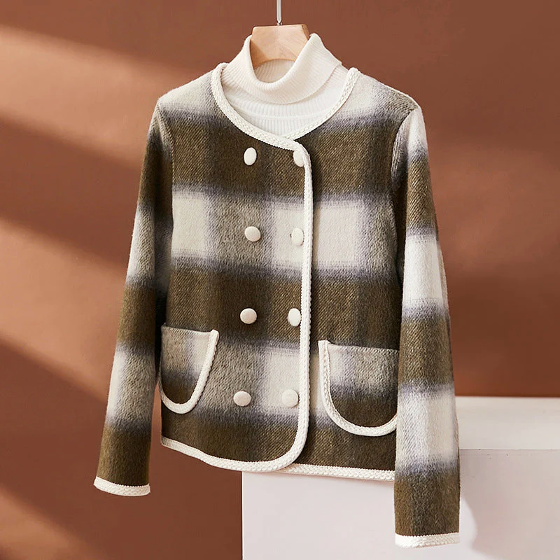 Mirla | Rutigt Ullenblandning Jacka med Kontrastkant-Eva Jonsson