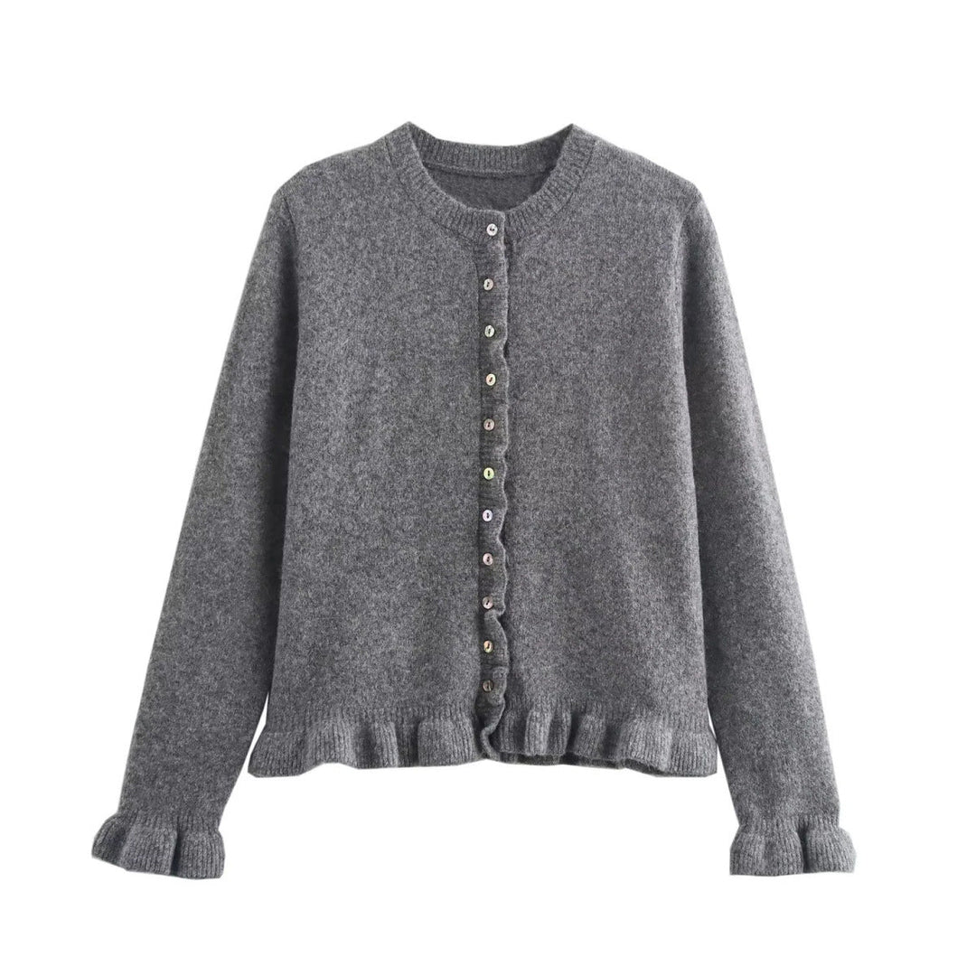 Mirla | Rynkad Dam Cardigan med Knappar, Snyggt Lagerplagg-Eva Jonsson