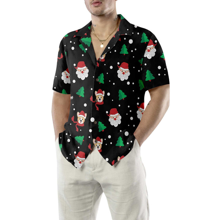 Mirla | Santa Claus & Corgi Hawaii-Shirt Rolig Jul-Corgi-T-Shirt Bästa Julklappsidén-Eva Jonsson