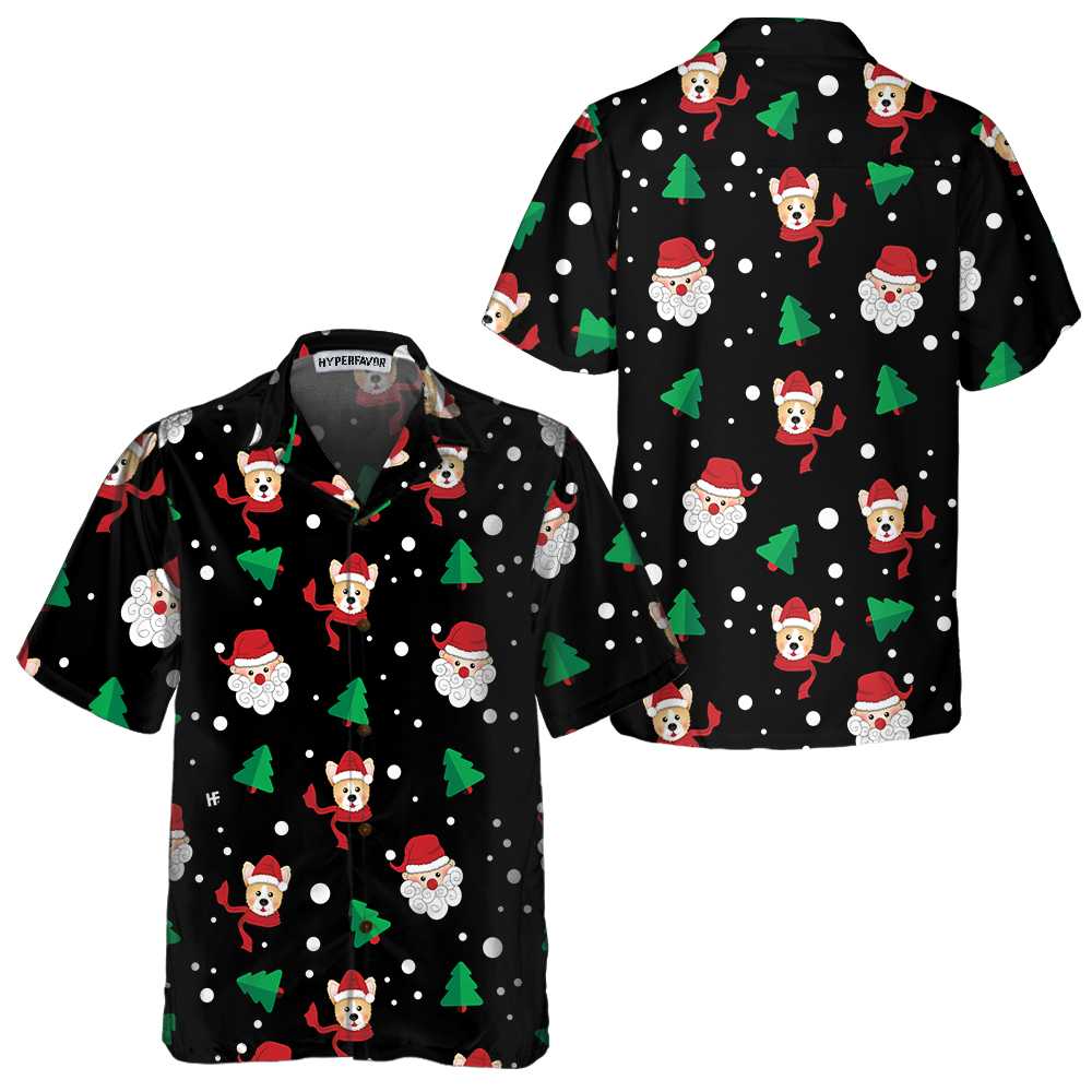 Mirla | Santa Claus & Corgi Hawaii-Shirt Rolig Jul-Corgi-T-Shirt Bästa Julklappsidén-Eva Jonsson