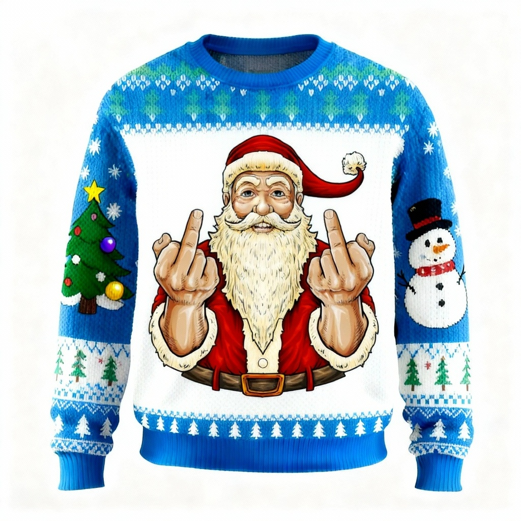 Mirla | Santa Claus Mönster Print Semester Tröja - Ultimat Ful Julfest Look-Eva Jonsson