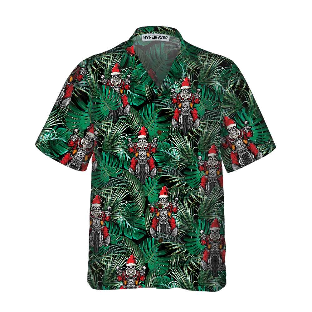 Mirla | Santa På Motorcykel Jul-Hawaiian-Shirt Rolig Santa Motorcykel Hawaiian-Shirt För Män-Eva Jonsson
