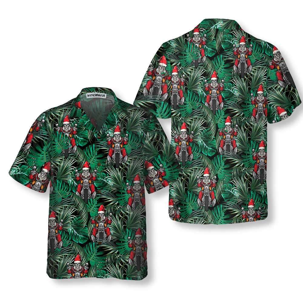 Mirla | Santa På Motorcykel Jul-Hawaiian-Shirt Rolig Santa Motorcykel Hawaiian-Shirt För Män-Eva Jonsson