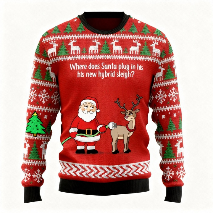 Mirla | Santa & Reindeer Print Full Christmas Sweater Gift - Bästa Roliga Jullpresent-Eva Jonsson