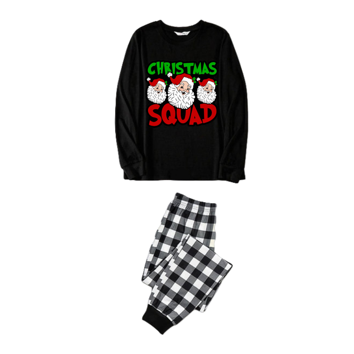 Mirla | Santa Squad och Santa Claus Tryck Svart Långärmad Tröja med Svart-Vita Rutig Byxor Familjmatching Pyjamasar-Eva Jonsson