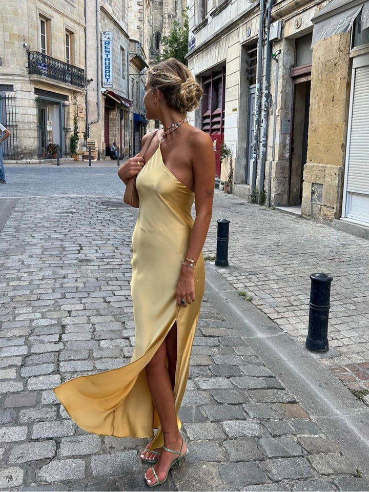 Mirla | Satin Maxi Klänning med Öppen Rygg-Eva Jonsson