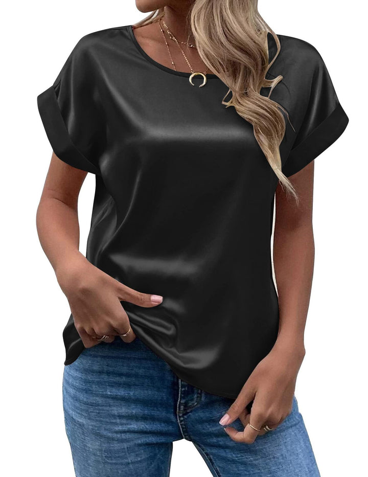 Mirla | Satin T-shirt med uppvikta ärmar för damer-Eva Jonsson