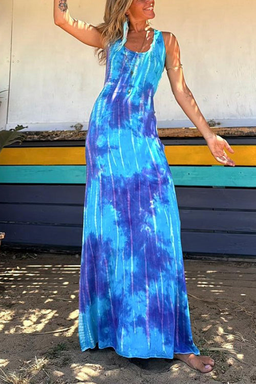 Mirla | Scoop Neck rygglös Criss Cross Tie Dye Maxiklänning-Eva Jonsson