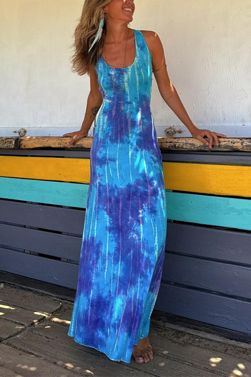 Mirla | Scoop Neck rygglös Criss Cross Tie Dye Maxiklänning-Eva Jonsson