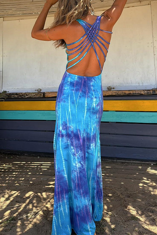 Mirla | Scoop Neck rygglös Criss Cross Tie Dye Maxiklänning-Eva Jonsson