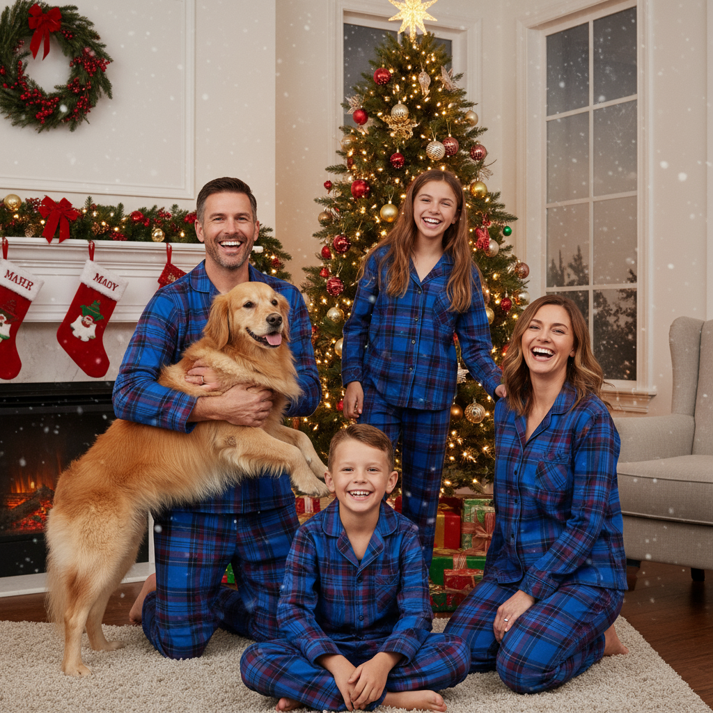 Mirla | Semester Familj Blå Rutig Jul Pyjamas Set-Eva Jonsson