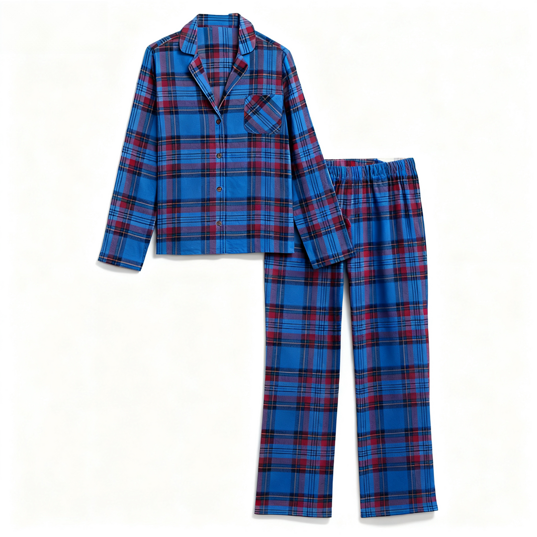 Mirla | Semester Familj Blå Rutig Jul Pyjamas Set-Eva Jonsson
