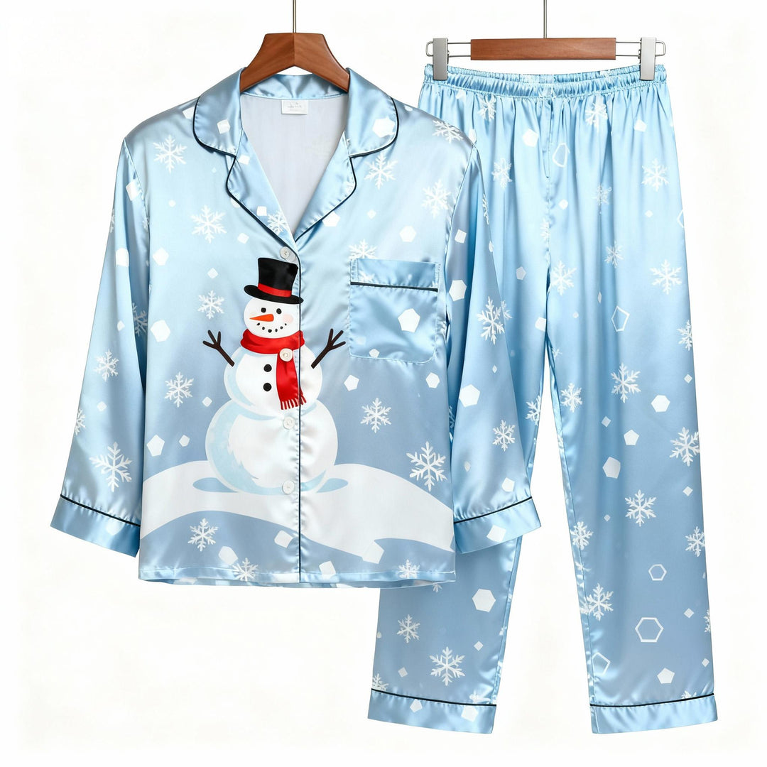 Mirla | Semester Familj Knapp-Up Himlarblå Siden Jul Pyjamas Set-Eva Jonsson