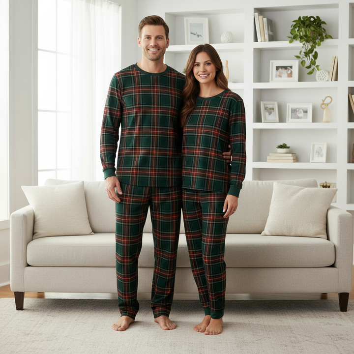 Mirla | Semester Familj Kockrandig Passande Pyjamaset-Eva Jonsson