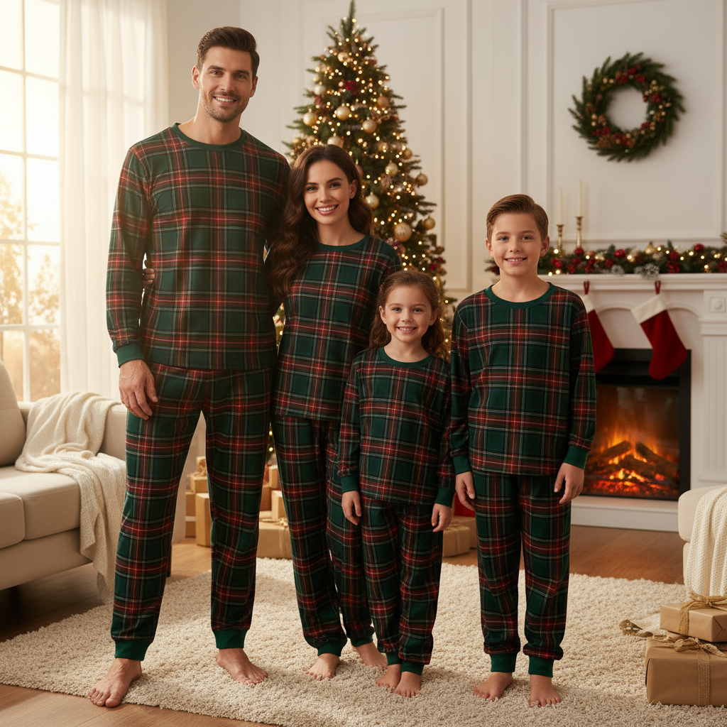 Mirla | Semester Familj Kockrandig Passande Pyjamaset-Eva Jonsson
