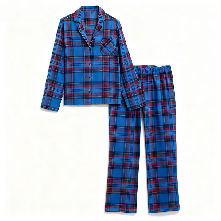 Mirla | Semester Par Blå Rutiga Jul Pyjamas Set-Eva Jonsson