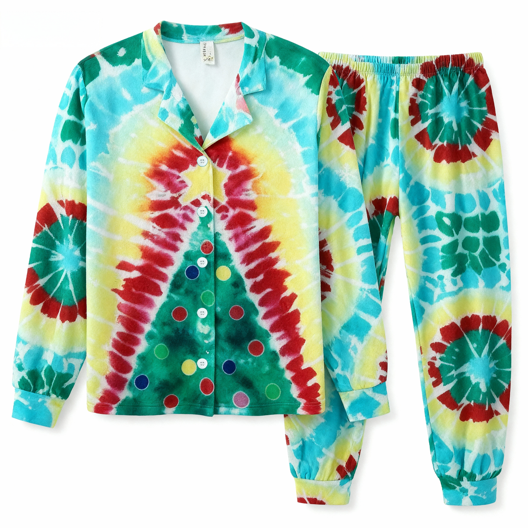 Mirla | Semester Par Knapplås Grön & Gul Batik Jul-Pyjamaset-Eva Jonsson