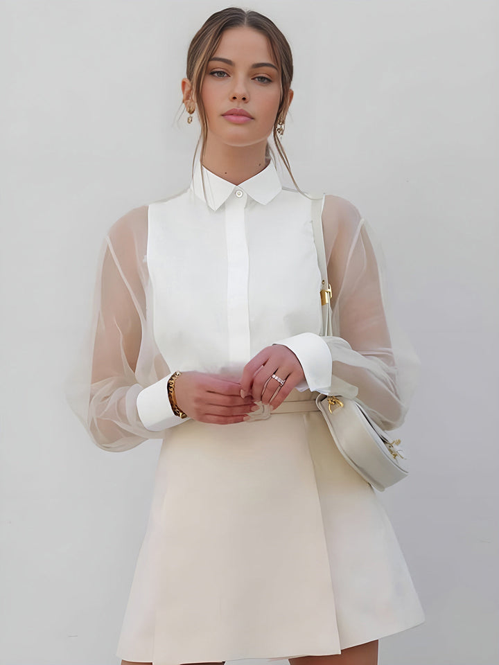 Mirla | Semi Transparent Puffärmad Organza Blus-Eva Jonsson