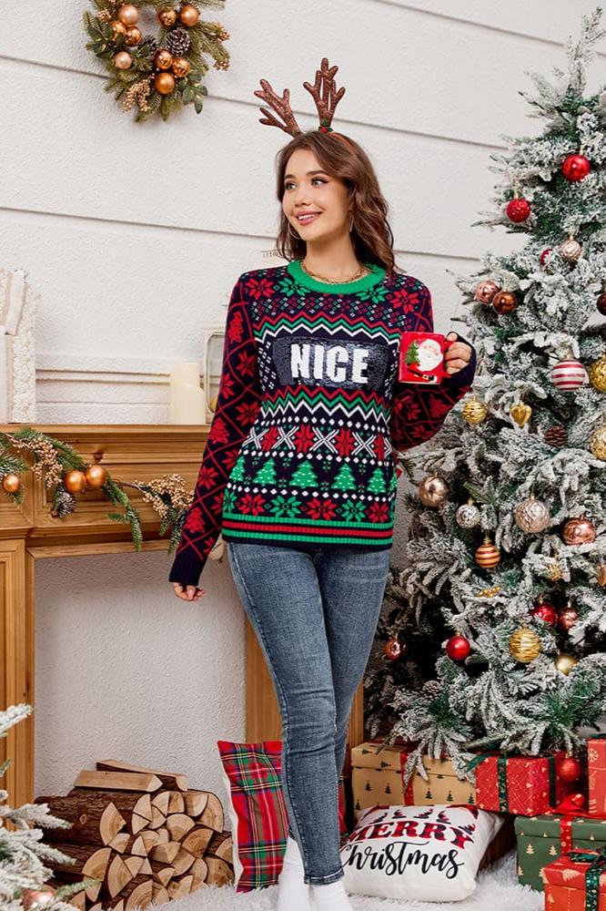 Mirla | Sequin Embroidered Christmas Jacquard Knitted Sweater-Eva Jonsson
