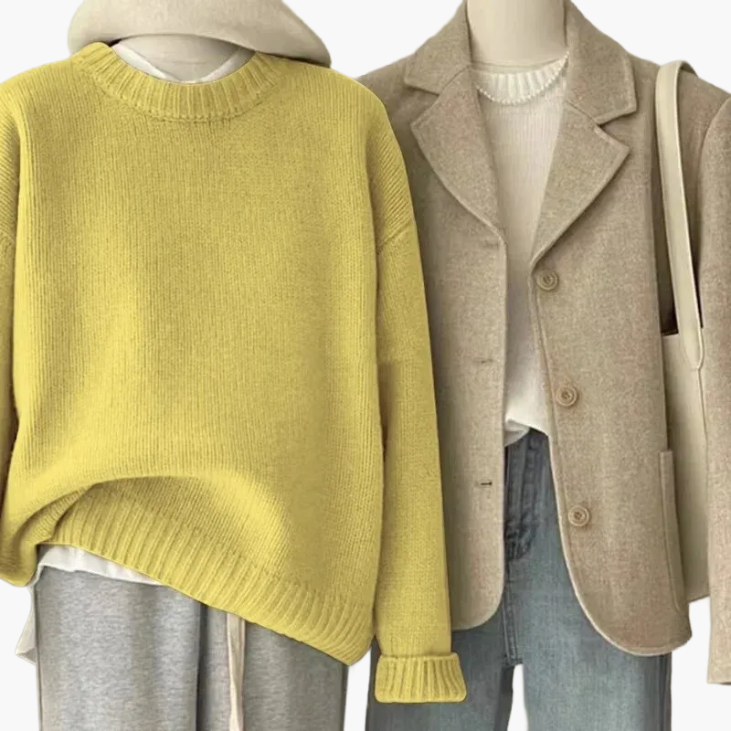 Mirla | Set Avslappnad Retro Japansk Stil - Stickad Tröja och Blazer för Vardag och Fritid-Eva Jonsson