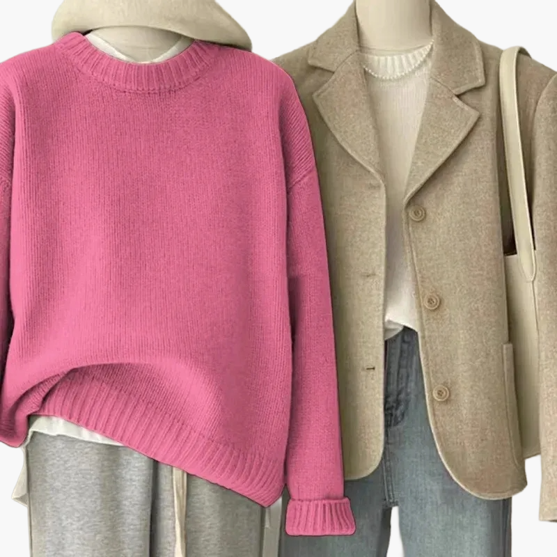 Mirla | Set Avslappnad Retro Japansk Stil - Stickad Tröja och Blazer för Vardag och Fritid-Eva Jonsson