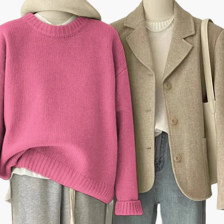 Mirla | Set Avslappnad Retro Japansk Stil - Stickad Tröja och Blazer för Vardag och Fritid-Eva Jonsson