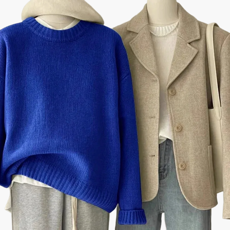 Mirla | Set Avslappnad Retro Japansk Stil - Stickad Tröja och Blazer för Vardag och Fritid-Eva Jonsson