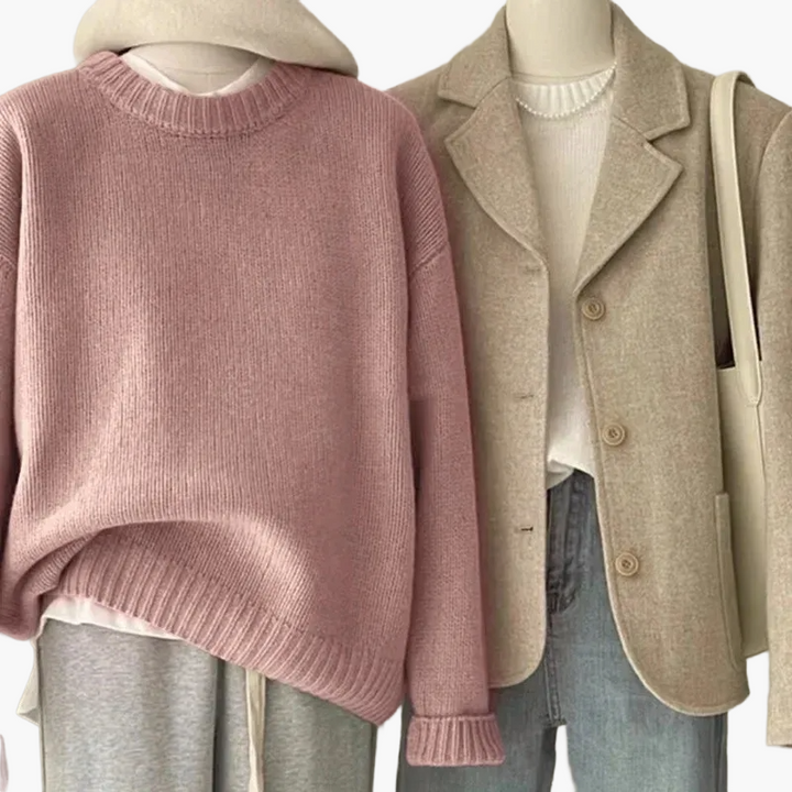 Mirla | Set Avslappnad Retro Japansk Stil - Stickad Tröja och Blazer för Vardag och Fritid-Eva Jonsson
