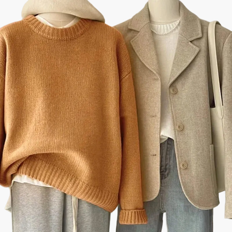 Mirla | Set Avslappnad Retro Japansk Stil - Stickad Tröja och Blazer för Vardag och Fritid-Eva Jonsson