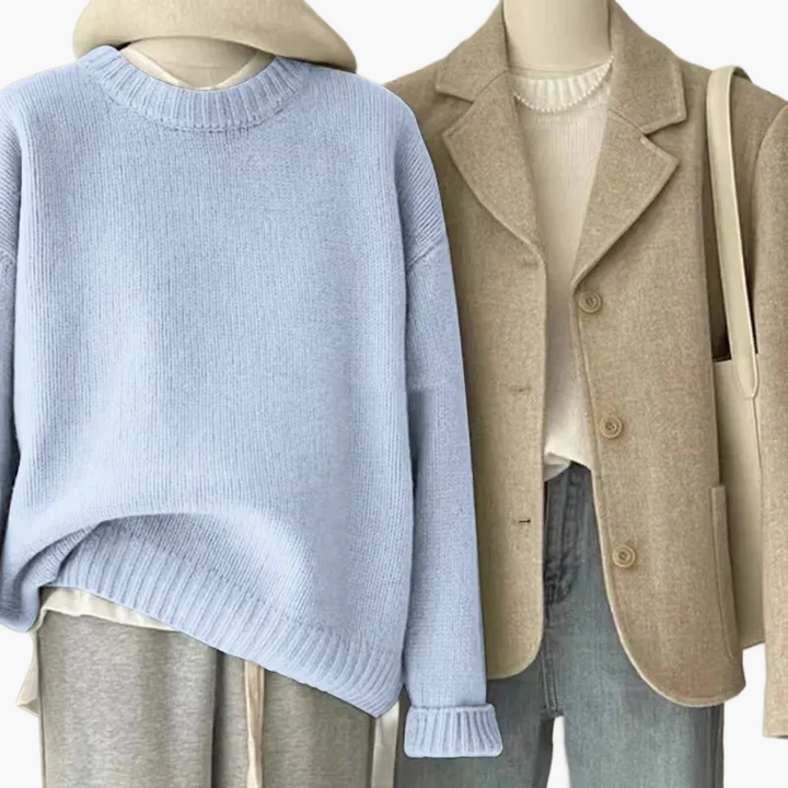 Mirla | Set Avslappnad Retro Japansk Stil - Stickad Tröja och Blazer för Vardag och Fritid-Eva Jonsson