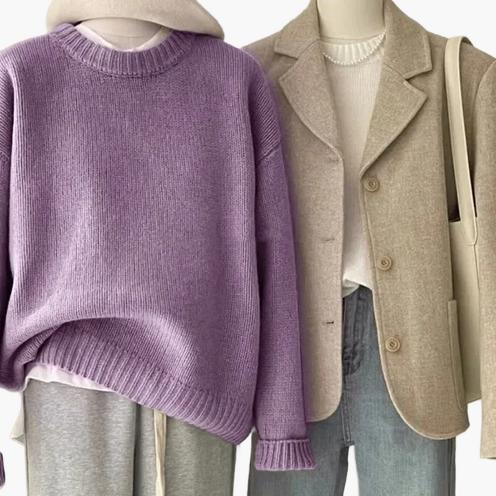 Mirla | Set Avslappnad Retro Japansk Stil - Stickad Tröja och Blazer för Vardag och Fritid-Eva Jonsson