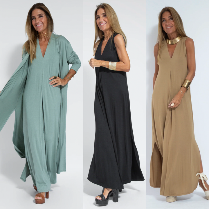 Mirla | Set med Lång, Slimmande Klänning och Väst-Eva Jonsson