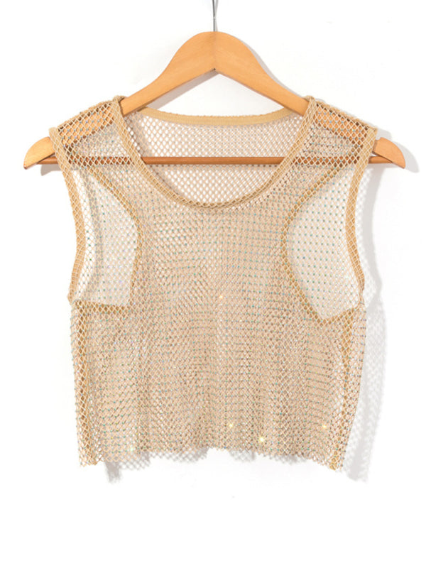Mirla | Sexig Mesh Blitz Diamant Fiskarnät Väst Nattklubb Perspektiv Het Flicka T-Shirt Top-Eva Jonsson