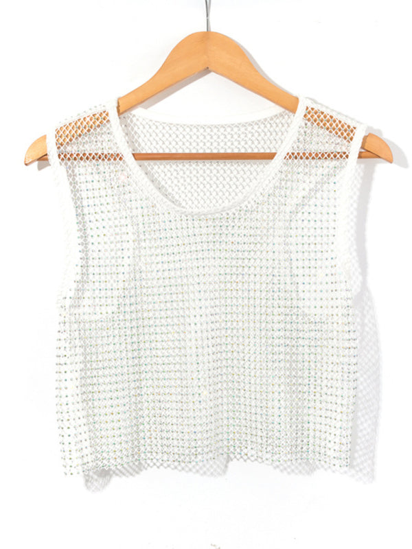 Mirla | Sexig Mesh Blitz Diamant Fiskarnät Väst Nattklubb Perspektiv Het Flicka T-Shirt Top-Eva Jonsson