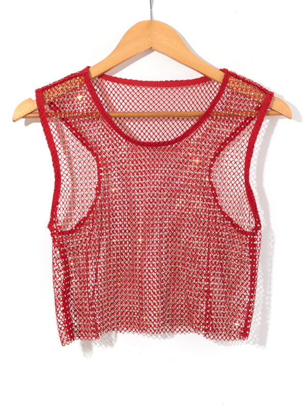 Mirla | Sexig Mesh Blitz Diamant Fiskarnät Väst Nattklubb Perspektiv Het Flicka T-Shirt Top-Eva Jonsson