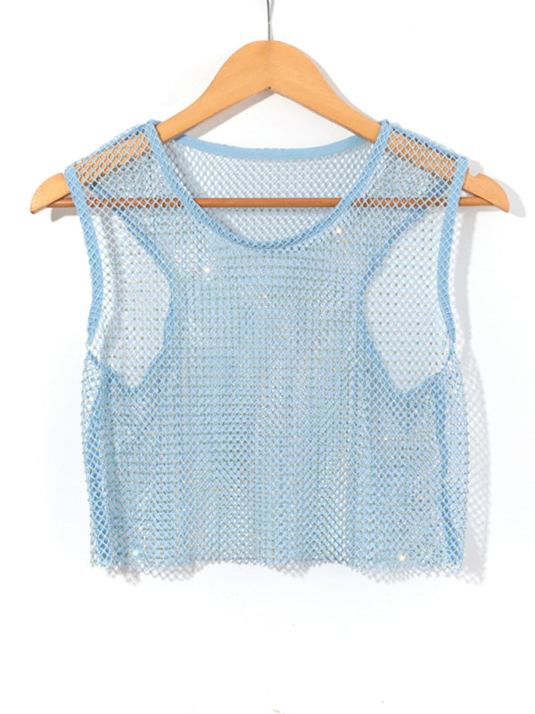 Mirla | Sexig Mesh Blitz Diamant Fiskarnät Väst Nattklubb Perspektiv Het Flicka T-Shirt Top-Eva Jonsson