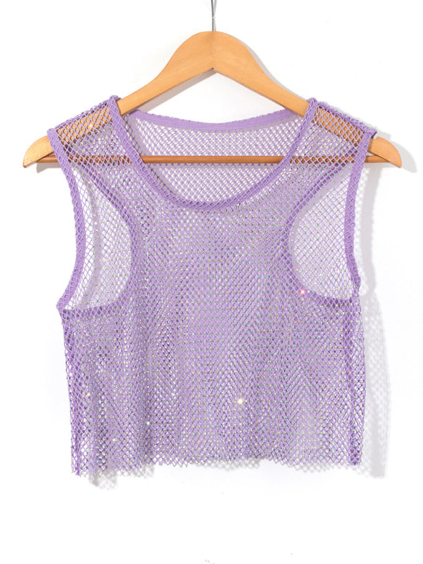 Mirla | Sexig Mesh Blitz Diamant Fiskarnät Väst Nattklubb Perspektiv Het Flicka T-Shirt Top-Eva Jonsson