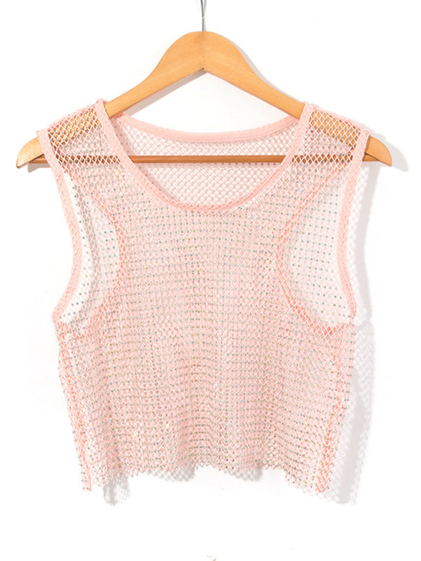 Mirla | Sexig Mesh Blitz Diamant Fiskarnät Väst Nattklubb Perspektiv Het Flicka T-Shirt Top-Eva Jonsson