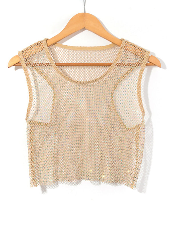 Mirla | Sexig Mesh Blitz Diamant Fiskarnät Väst Nattklubb Perspektiv Het Flicka T-Shirt Top-Eva Jonsson