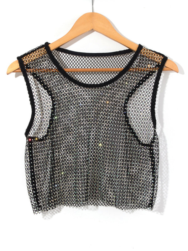 Mirla | Sexig Mesh Blitz Diamant Fiskarnät Väst Nattklubb Perspektiv Het Flicka T-Shirt Top-Eva Jonsson