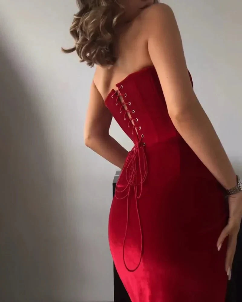 Mirla | Sexig axelbandslös spaghetti-klänning-Eva Jonsson
