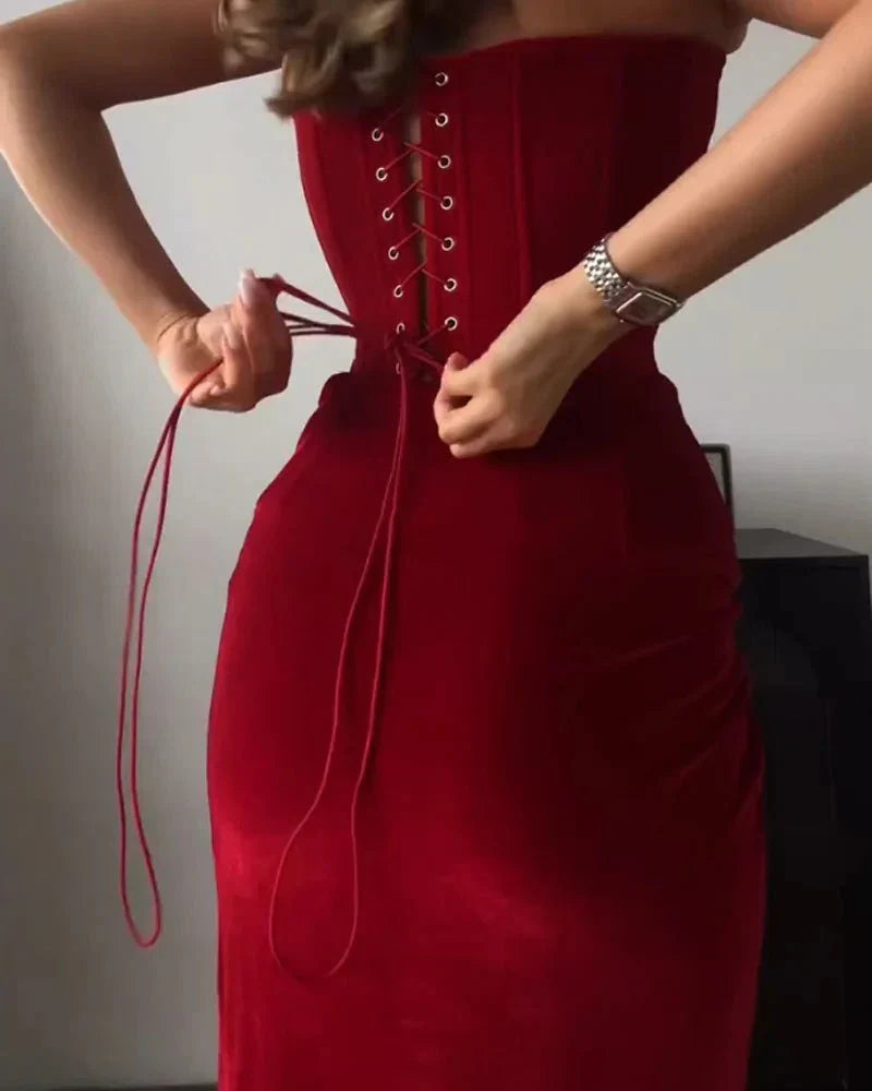 Mirla | Sexig axelbandslös spaghetti-klänning-Eva Jonsson