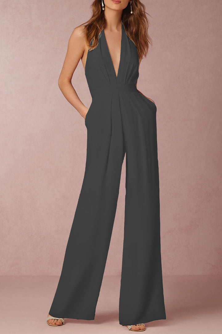 Mirla | Sexy Elegant Enfärgad Rygglös Fållad V-Urtal Regular Overall - 12 Färger-Eva Jonsson