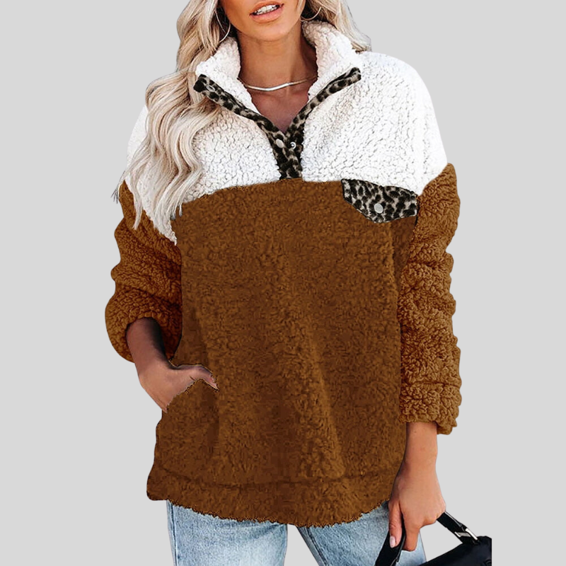 Mirla | Sherpa-tröja Mjuk fleece Fjärdedels dragkedja Ståkrage Loose fit-Eva Jonsson