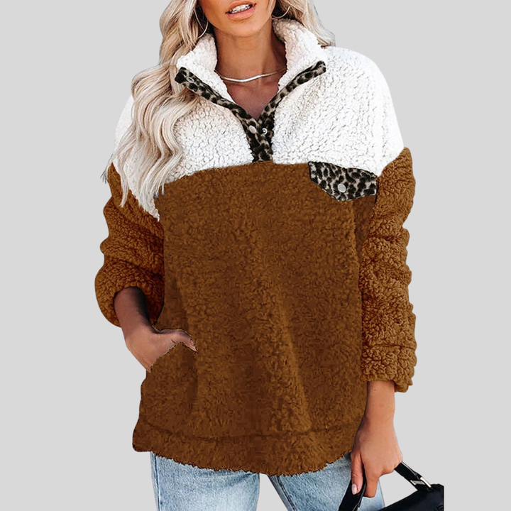 Mirla | Sherpa-tröja Mjuk fleece Fjärdedels dragkedja Ståkrage Loose fit-Eva Jonsson